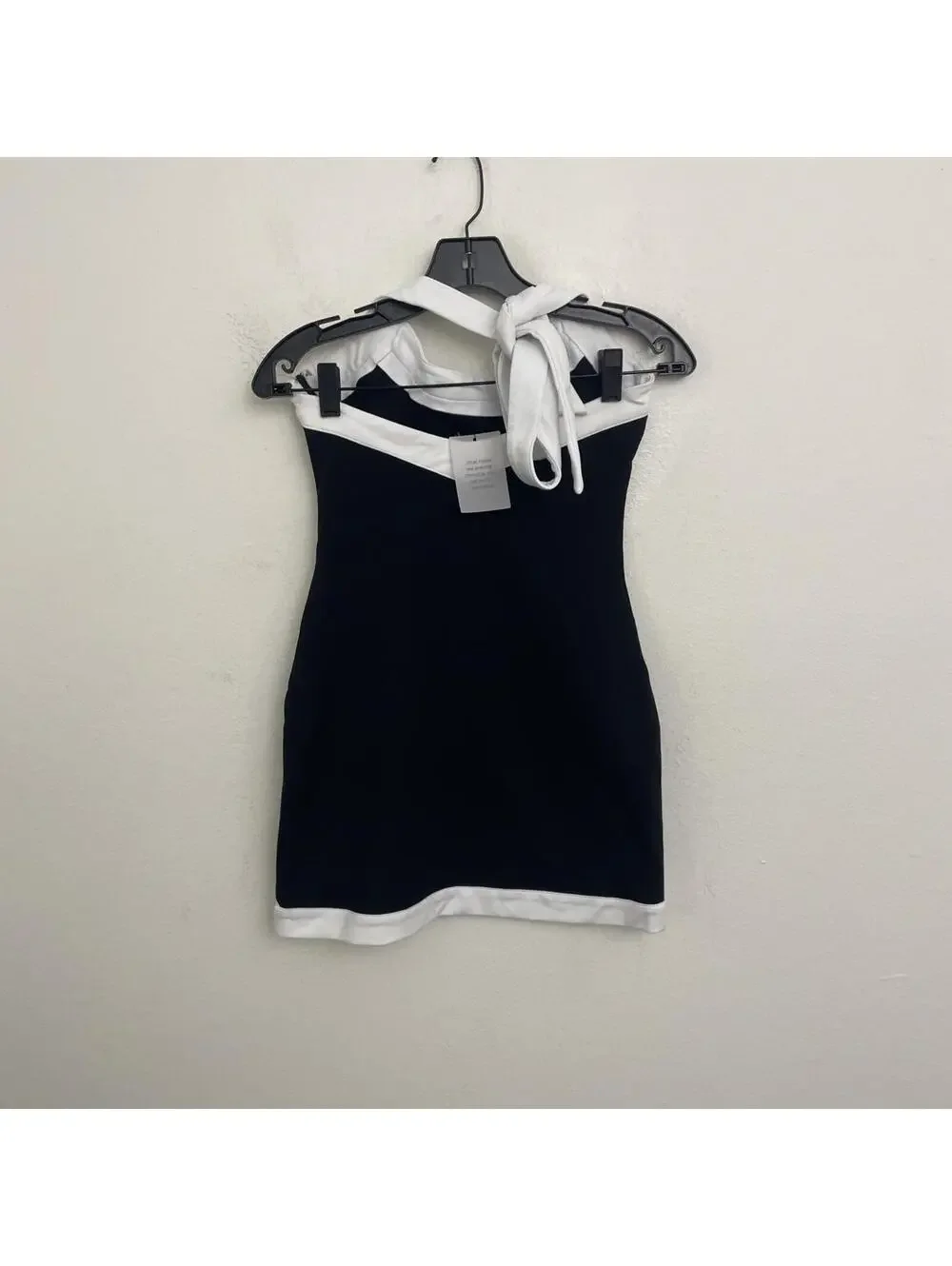 Revolve All The Ways Rosalyn Halter Mini Dress black white trim size S NWT - Picture 4 of 10